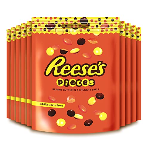 Reese's Pieces, 10er Pack (10 x 90g) – Der Kultsnack aus den USA, cremige Erdnussbutter in leckerer Knusperhülle ohne künstliche Farbstoffe und Aromen von Reese's
