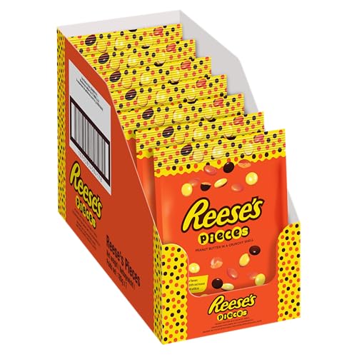 Reese's Pieces, 7er Pack (7 x 185g) – Der Kultsnack aus den USA, cremige Erdnussbutter in leckerer Knusperhülle ohne künstliche Farbstoffe und Aromen von Reese's