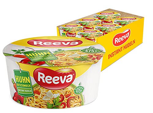 Reeva Instant Nudeln Huhngeschmack BigCup 75gr, 12er Karton, leckeres Nudelgericht, bequem in 5 min und bereits in einer Schüssel von Reeva
