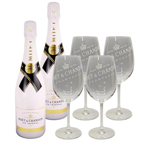 2 x Moet & Chandon Ice Imperial 0,75 l 12% + 4 x original Moet & Chandon Champagnerglas als Geschenkset by Reichelts von Reichelts
