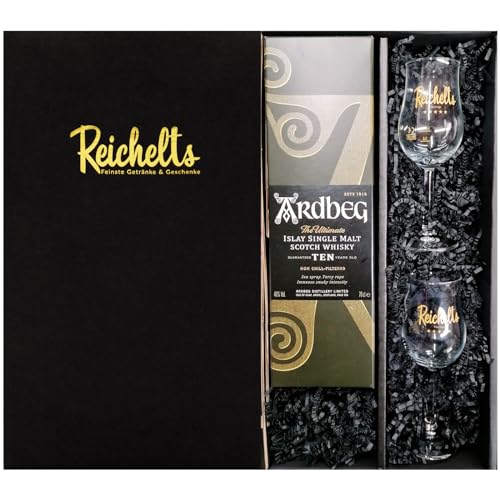 ARDBEG Ten 10 Jahre Smoky 46% 0,7 l Islay Single Malt Scotch Whisky + 2 x Reichelts Bugatti Tasting Glas als Geschenkset in Präsentbox by Reichelts von Reichelts