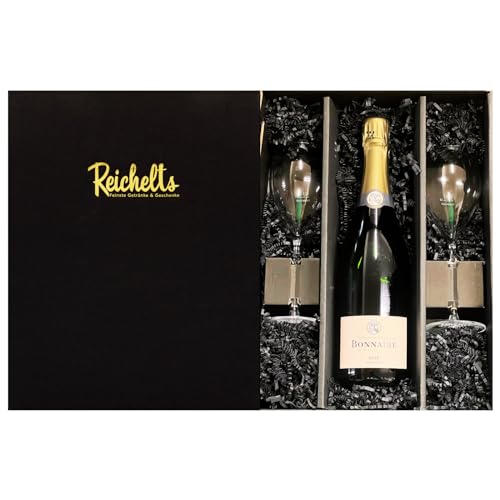 Bonnaire Champagner 0,75 l 12% Rose Assemblage by Reichelts + 2 x original Reichelts Champagnerglas als Geschenkset in Präsentbox by Reichelts von Reichelts