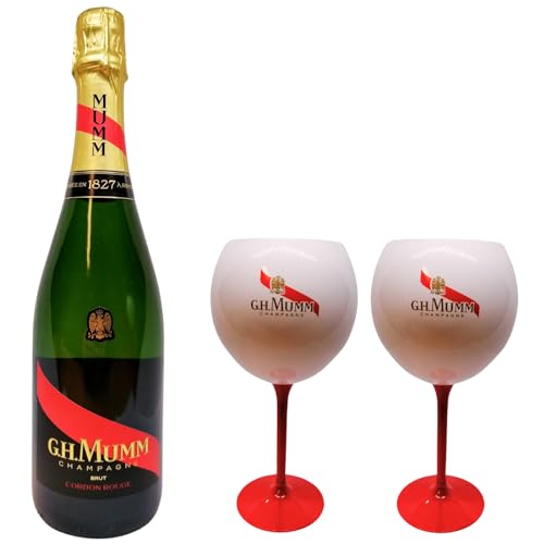 G.H. Mumm Champagner Brut Grand Cordon Rouge 0,75 l 12% + 2 x G.H. Mumm Acryl Champagnerglas als Geschenkset by Reichelts von Reichelts