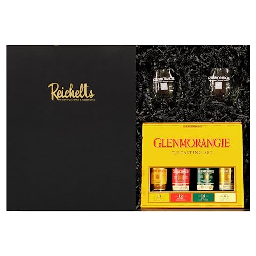 Glenmorangie Single Malt Scotch Whisky The Tasting Set 4 x 0,1 l + 2 x original Glenmorangie Glas als Geschenkset in Präsentbox by Reichelts von Reichelts