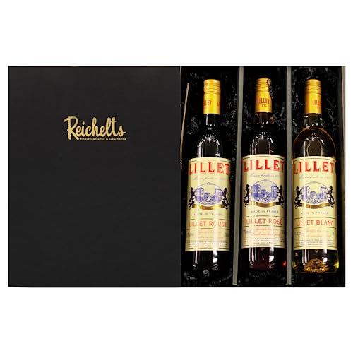 Lillet Blance 0.7 l 17% + Lillet Rose 0.7 l 17% + Lillet Rouge 0.7 l 17% + 2 original Lillet Gläser GRATIS als Geschenkset in Präsentbox by Reichelts von Reichelts