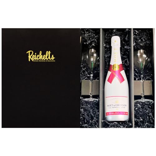 Moet & Chandon Ice Imperial Rose Champagner 0,75 l 12% + 2 x Reichelts Champagnerglas als Geschenkset in Präsentbox by Reichelts | Das ideale Geschenk für Geburtstag, Hochzeit oder Einladung von Reichelts