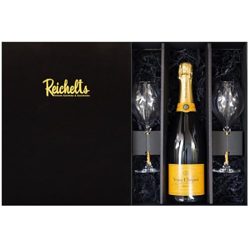 Veuve Clicquot Brut Champagner 0,75 l 12% + 2 x Veuve Clicquot Champagnerglas als Geschenkset in Präsentbox by Reichelts von Reichelts