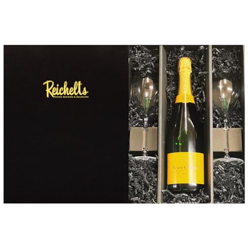 Veuve Clicquot Brut Champagner 0,75 l 12% + 2 x Reichelts Champagnerglas als Geschenkset in Präsentbox by Reichelts von Reichelts