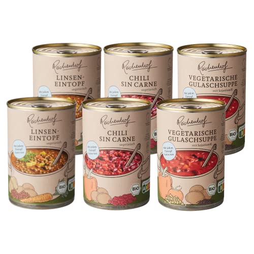 Reichenhof BIO-Eintöpfe 6er Box EASY VEGAN: Linsentopf(2X400g), Chili sin Carne(2X400g), Vegane Gulaschsuppe(2X380ml), 6er Pack von Reichenhof