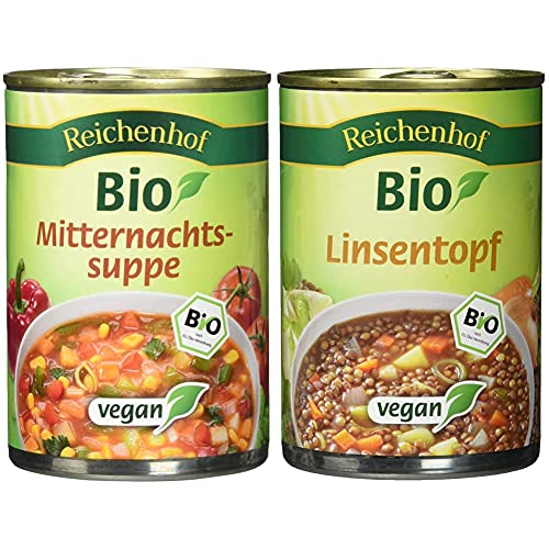 Reichenhof Bio Mitternachtssuppe vegan, 6er Pack (6 x 400 g) & Bio Linsen-Eintopf - vegan, 6er Pack (6 x 400 g) von Reichenhof