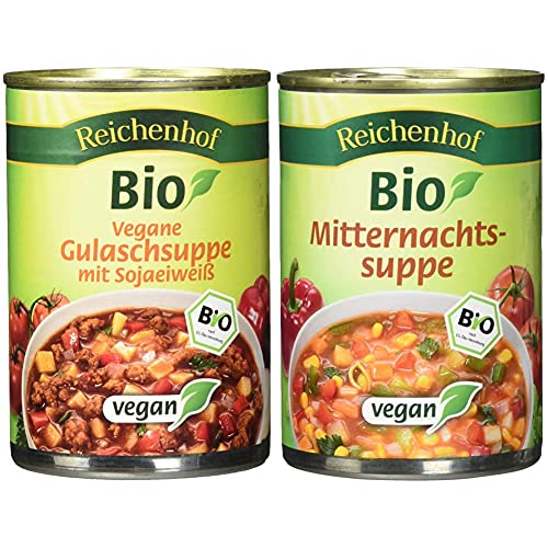 Reichenhof Bio Vegane Gulaschsuppe, 6er Pack (6 x 400 g) & Bio Mitternachtssuppe vegan, 6er Pack (6 x 400 g) von Reichenhof
