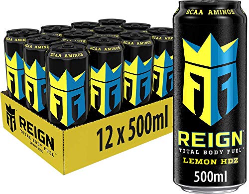 Reign Lemon - koffeinhaltiger Energy Drink mit Zitronen-Geschmack - ohne Zucker, ohne Kalorien und ohne Farbstoffe - in praktischen Einweg Dosen (12 x 500 ml) von Reign