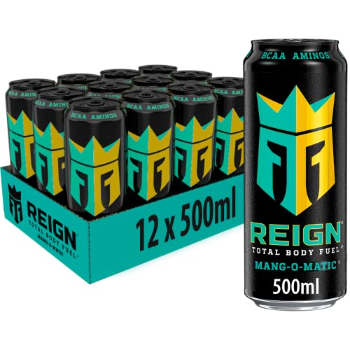 Reign Mang-O-Matic - koffeinhaltiger Energy Drink mit Mango-Geschmack - ohne Zucker, ohne Kalorien und ohne Farbstoffe - in praktischen Einweg Dosen (12 x 500 ml) von Reign