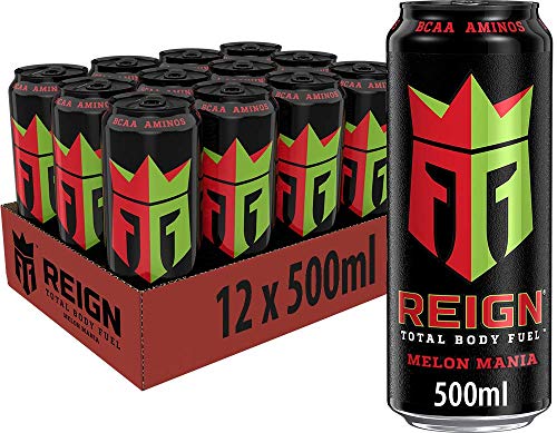 Reign Melon Mania - koffeinhaltiger Energy Drink mit Wassermelonen-Geschmack - ohne Zucker, ohne Kalorien und ohne Farbstoffe - in praktischen Einweg Dosen (12 x 500 ml) von Reign