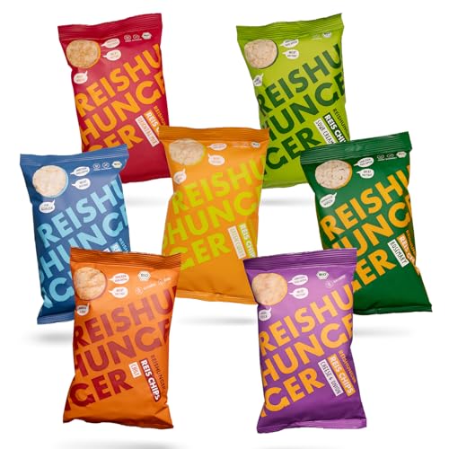 REISHUNGER BIO Würziges Reis Chips 14er Probier Set aus Vollkorn Reis - Chili, Cheese&Onion, Sour Cream, Oriental Mix, Green Curry, Salz & Rosmarin - Glutenfrei & Vegan REISHUNGER BIO Würziges Reis Chips 14er Probier Set aus Vollkorn Reis - Chili, Cheese&Onion, Sour Cream, Oriental Mix, Green Curry, Salz & Rosmarin - Glutenfrei & Vegan von Reishunger