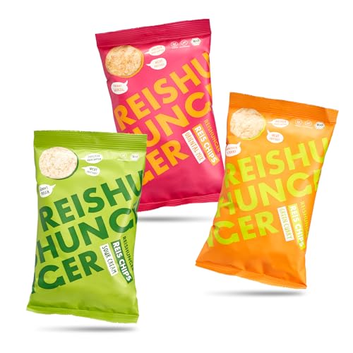 REISHUNGER BIO Würziges Reis Chips 6er Probier Set aus Vollkorn Reis - Sour Cream, Oriental Mix & Green Curry - Glutenfrei & Vegan - Auch im 3er Pack verfügbar (6 x 50 g) von Reishunger