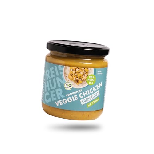 REISHUNGER Bio Veggie Chicken Kokos Curry, 1 x 380 g - Vegane Proteinquelle in Bio-Qualität Fruchtiges Kokos Curry mit Veggie Chunks von Reishunger