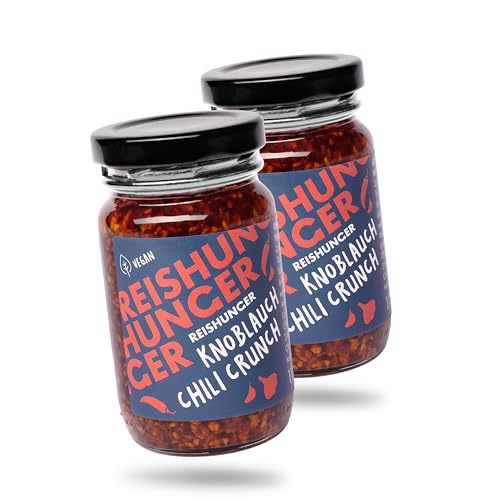 REISHUNGER Knoblauch Chili Crunch, 2 x 115 g - fertiges Crispy Chili Öl aus Knoblauchflocken, mild-scharfem Chili und würzigen Zwiebeln REISHUNGER Knoblauch Chili Crunch, 2 x 115 g - fertiges Crispy Chili Öl aus Knoblauchflocken, mild-scharfem Chili und würzigen Zwiebeln von Reishunger