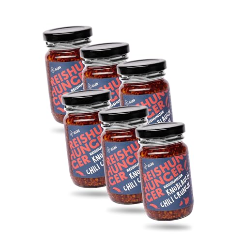 REISHUNGER Knoblauch Chili Crunch, 6 x 115 g - fertiges Crispy Chili Öl aus Knoblauchflocken, mild-scharfem Chili und würzigen Zwiebeln von Reishunger