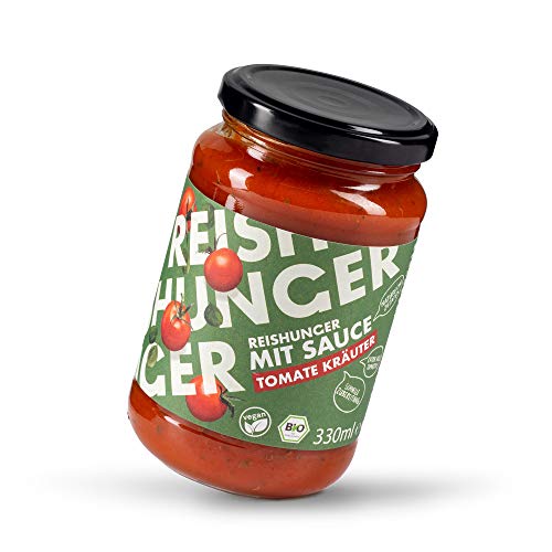 REISHUNGER BIO Sauce Tomate Kräuter, 6x330 ml - Vegan & Glutenfrei - Mediterrane Fertigsauce - Ideal zu Reis, Pasta und anderen Gerichten von Reishunger