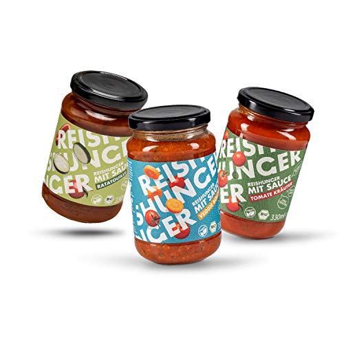 REISHUNGER BIO Pasta Sauce 3er Probier Set - 3 leckere Sorten: Ratatouille, Tomate Kräuter & Veggie Bolognese -Vegan & Glutenfrei - Mediterrane Fertigsauce ideal zu Reis und Pasta von Reishunger