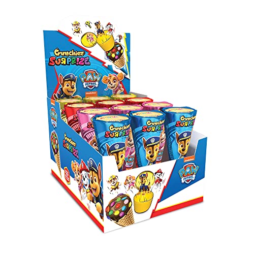 Crunchiez Surprise PAW PATROL, Eiswaffel" mit HaselnussSchokoladenfüllung und einer hochwertigen Überraschung, Tray mit 12 x 25 g von Relkon