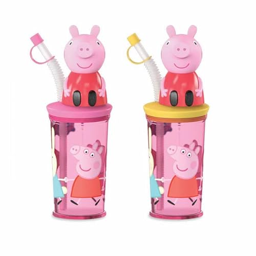 Trinkbecher mit Strohhalm und Geleebonbons im Peppa Pig Style, Becher aus Kunststoff bpafrei, Deckel gelb oder pink, für ca. 200 ml Flüssigkeit Trinkbecher mit Strohhalm und Geleebonbons im Peppa Pig Style, Becher aus Kunststoff bpafrei, Deckel gelb oder pink, für ca. 200 ml Flüssigkeit von Relkon