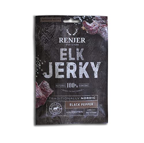 Elk Jerky Black Pepper / Elch-Jerky mit schwarzem Pfeffer - das schwedische Original - High Protein - Alternative zu Beef Jerky - aus 75g Frischfleisch Elk Jerky Black Pepper / Elch-Jerky mit schwarzem Pfeffer - das schwedische Original - High Protein - Alternative zu Beef Jerky - aus 75g Frischfleisch von Renjer