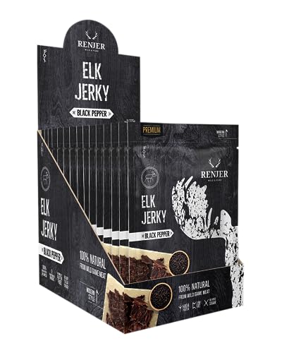 Renjer Elk Jerky with Black Pepper - 15er Pack (15 x 25 g) - Authentisches Nordisches Geschmackserlebnis, Wildfleisch, Gourmet-Qualität, Perfekter Snack für Unterwegs von Renjer