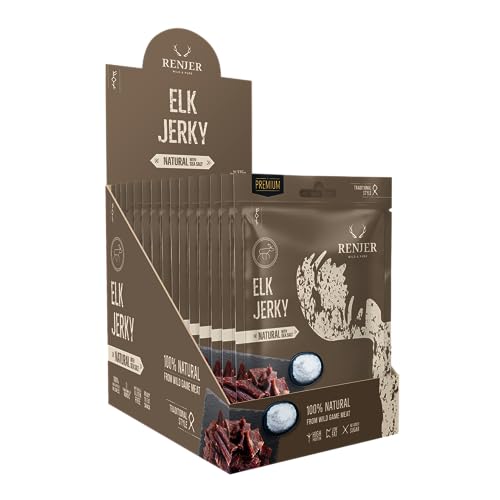 Renjer Elk Jerky with Sea Salt - 15er Pack (15 x 25 g) - Authentisches Nordisches Geschmackserlebnis, Wildfleisch, Gourmet-Qualität, Perfekter Snack für Unterwegs von Renjer