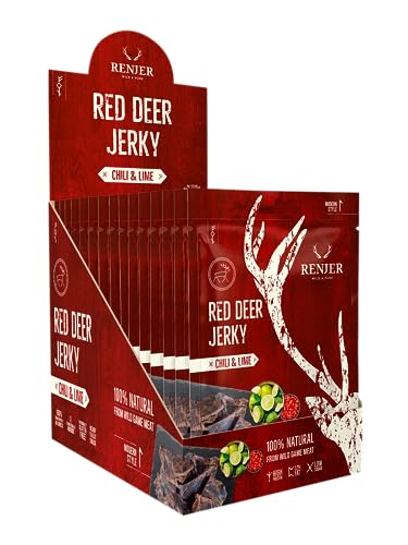 Renjer Red Deer Jerky with Chili & Lime - 15er Pack (15 x 25 g) - Authentisches Nordisches Geschmackserlebnis, Wildfleisch, Gourmet-Qualität, Perfekter Snack für Unterwegs von Renjer