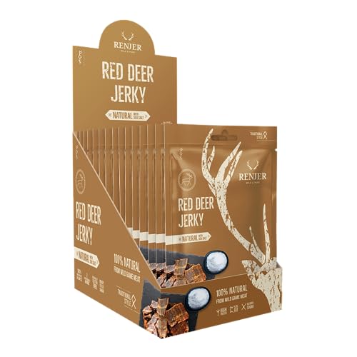 Renjer Red Deer Jerky with Sea Salt - 15er Pack (15 x 25 g) - Authentisches Nordisches Geschmackserlebnis, Wildfleisch, Gourmet-Qualität, Perfekter Snack für Unterwegs von Renjer