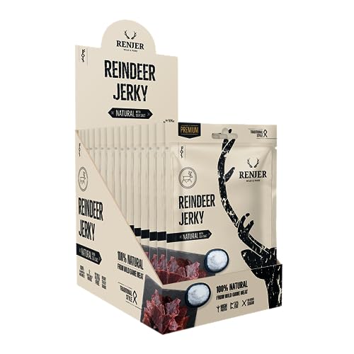 Renjer Reindeer Jerky with Sea Salt - 15er Pack (15 x 25 g) - Authentisches Nordisches Geschmackserlebnis, Wildfleisch, Gourmet-Qualität, Perfekter Snack für Unterwegs von Renjer