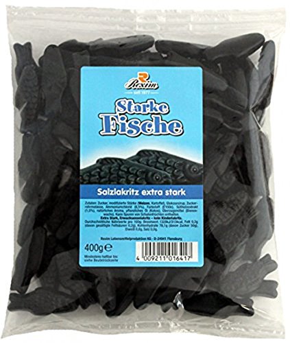 12 x Rexim Starke Fische Salmiak-Lakritze Extra Stark 400 g (12 x 400 g) | Set inkl. lukky24® Schlüsselanhänger für Einkaufswagenchip von Rexim