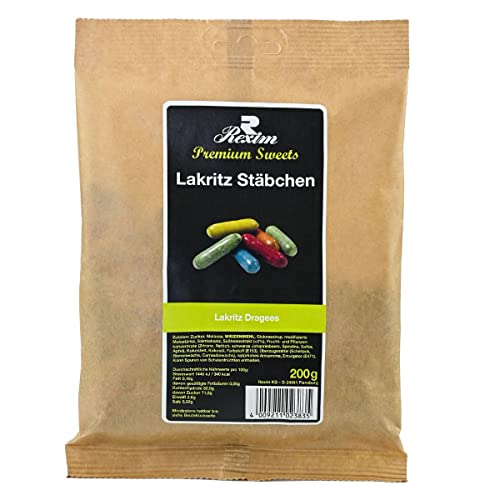 Rexim Lakritz Stäbchen, Premium Sweets, Dragees, 200 g, von Rexim