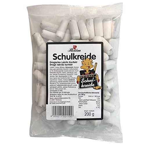 Rexim Schulkreide Skolekridt, dragiertes Lakritz Konfekt, Tüte, 200 g von Rexim