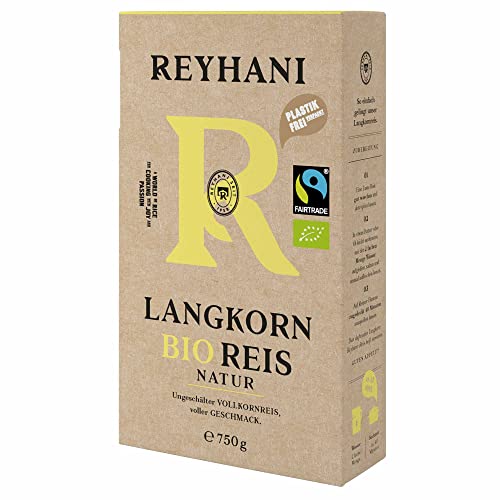 Bio Fairtrade Langkorn Reis Natur 750g - Besonders gut zu Gemüse-Gerichten - Ungeschälter Vollkornreis - voller Geschmack - leicht klebend von Reyhani von REYHANI