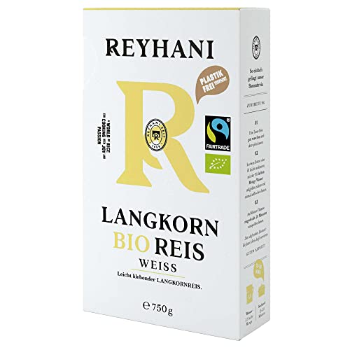 Bio Fairtrade Langkorn Reis weiß 750g - Passt gut zu saftigen Gerichten - Leicht klebender Langkornreis - Besonders Körnig und locker von Reyhani von Reyhani