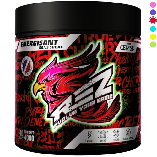 Rez | Energy Drink in Pulverform | Zuckerfreier Energy Drink | Natürliche Farbstoffe und Aromen | 4 Stunden Energie | Nur 30 Kalorien | 40 Shakes in 1 Dose (Kirsche) von Rez