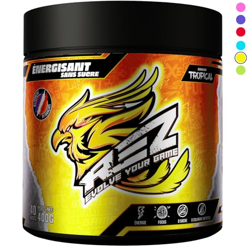 Rez | Energy Drink in Pulverform | Zuckerfreier Energy Drink | Natürliche Farbstoffe und Aromen | 4 Stunden Energie | Nur 30 Kalorien | 40 Shakes in 1 Dose (Tropical) von Rez