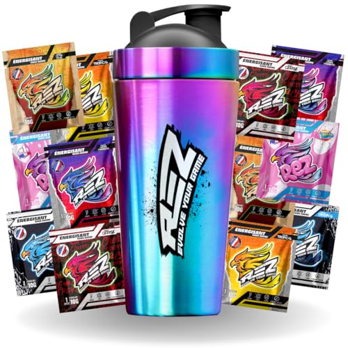 Rez | Starterpack Premium | Energy Drink in Pulverform | Zuckerfreier Energy Drink | Natürliche Farbstoffe und Aromen | 4 Stunden Energie | Nur 30 Kalorien | 40 Shakes in 1 Dose Rez | Starterpack Premium | Energy Drink in Pulverform | Zuckerfreier Energy Drink | Natürliche Farbstoffe und Aromen | 4 Stunden Energie | Nur 30 Kalorien | 40 Shakes in 1 Dose von Rez