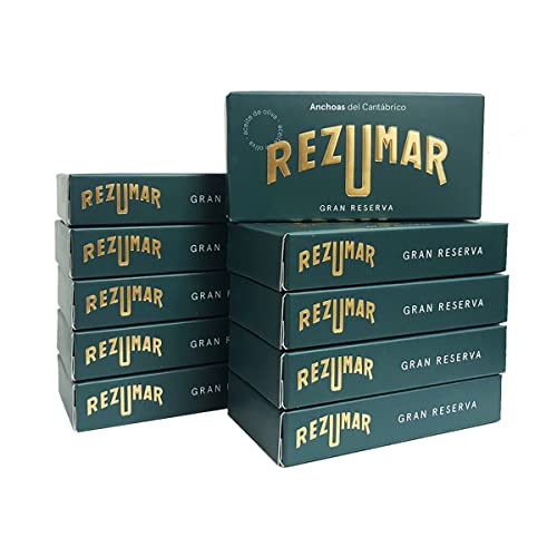 Rezumar - Anchoas Gran Reserva - Gourmet Kantabrischen Sardellenfilets in Olivenöl - 10 Packungen 50 Gramm von Rezumar