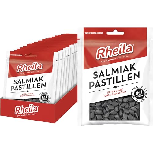 Rheila Salmiak-Pastillen 1.800g - Mit Hohem Anteil an Lakritz – Wohltuender, Markanter Geschmack – Extra Stark & Aromatisch Mild im Geschmack - (20x90 g) von Rheila