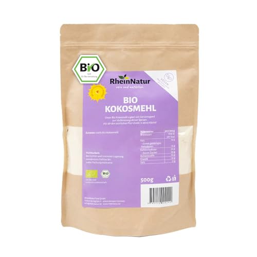 RheinNatur Bio Kokosmehl 500 g - Fein gemahlenes Mehl, ideal zum Backen - Reines Naturprodukt mit Antioxidantien & Ballaststoffen - Vegan, Low carb von RheinNatur