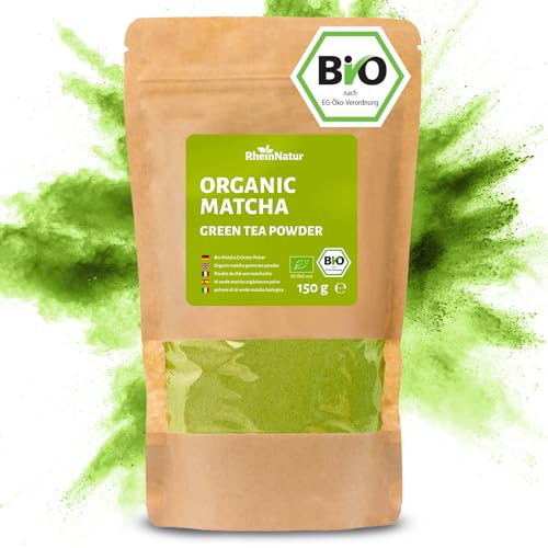 RheinNatur Bio Matcha Grüntee Pulver 150 g - 100% Bio - Ideal für Tee & Matcha Latte - Reich an Mineralstoffen, Vitaminen & Antioxidantien RheinNatur Bio Matcha Grüntee Pulver 150 g - 100% Bio - Ideal für Tee & Matcha Latte - Reich an Mineralstoffen, Vitaminen & Antioxidantien von RheinNatur