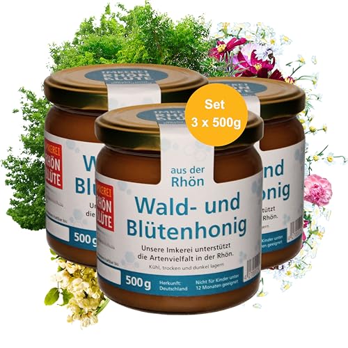Hochwertiger Wald-& Blütenhonig – Set aus 3 x 500g Glas | roher Honig direkt vom Imker natürlicher Honig | Naturbelassen und Nachhaltig Honig aus dem Biosphärenreservat Rhön Hochwertiger Wald-& Blütenhonig – Set aus 3 x 500g Glas | roher Honig direkt vom Imker natürlicher Honig | Naturbelassen und Nachhaltig Honig aus dem Biosphärenreservat Rhön von Rhönblüte