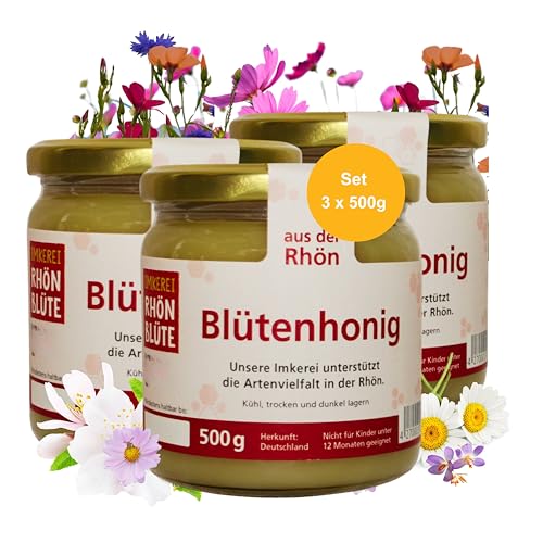 Hochwertiger echter Blütenhonig – Set aus 3x500g Glas | Regional & Nachhaltiger Honig direkt vom Imker natürlicher Honig | Naturbelassener Honig aus dem Biosphärenreservat Rhön Hochwertiger echter Blütenhonig – Set aus 3x500g Glas | Regional & Nachhaltiger Honig direkt vom Imker natürlicher Honig | Naturbelassener Honig aus dem Biosphärenreservat Rhön von Rhönblüte
