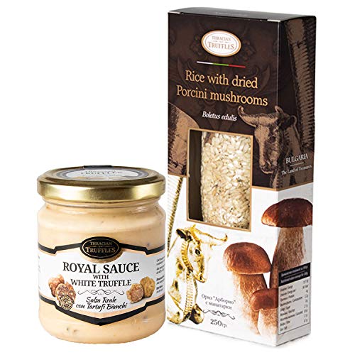 Arborio Risotto Reis mit getrockneten Porcini Pilzen Boletus Edulis Antioxidantien Fasern 250 g und weißer Trüffelknolle Borchii, Tuber Magnatum PICO Royal, Gourmet-Sauce mit Sahne und Käse, 80 g von Rice