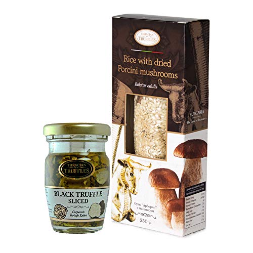 Arborio Risotto Reis mit getrockneten Porcini Pilzen Boletus Edulis reich an Antioxidantien Fasern 250g und Carpaccio Tartufo Gourmet Black Trüffel 70% konserviert in extra nativem Olivenöl (45g) von Rice