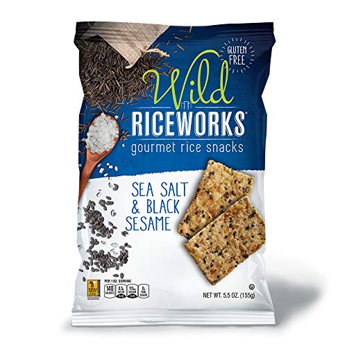Riceworks, Glutenfreie Crackers – Gourmet Reisknacker – Meersalz & schwarzer Sesam, 156 g, 6 Stück von Riceworks